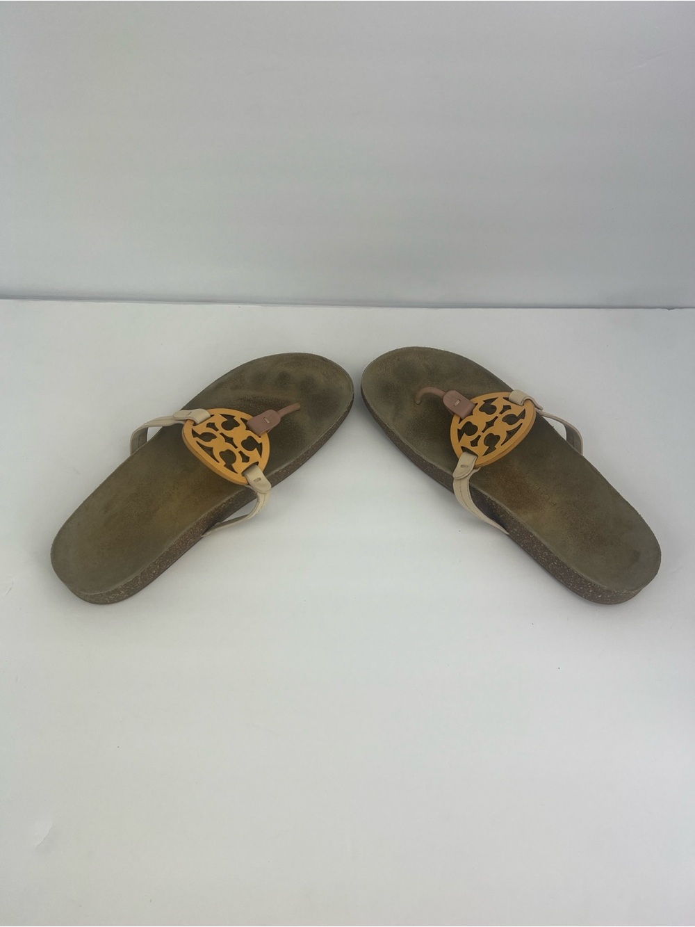TORY BURCH MILLER CLOUD SANDALS CREAM/CARAMEL COLORS, LEATHER TOP, MILTI CORK 11 - Picture 11 of 17